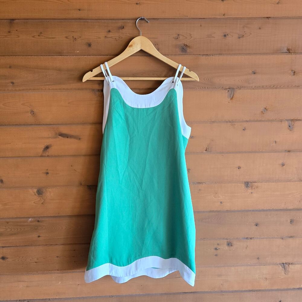 Aureum Mod Mini Dress Scallop Green White Gameday M Retro Beachy Pinup Summer - Picture 3 of 7